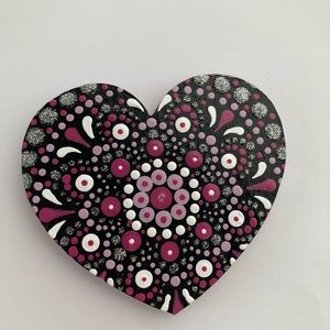 Hand painted black and pink heart mandala magnet
